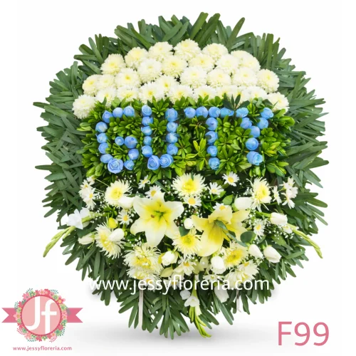 Corona con letras de rosas azules