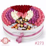 Caja circular con 200 rosas frescas y chocolates surtidos para envío de flores a domicilio en Guadalajara, Zapopan y zona metropolitana.