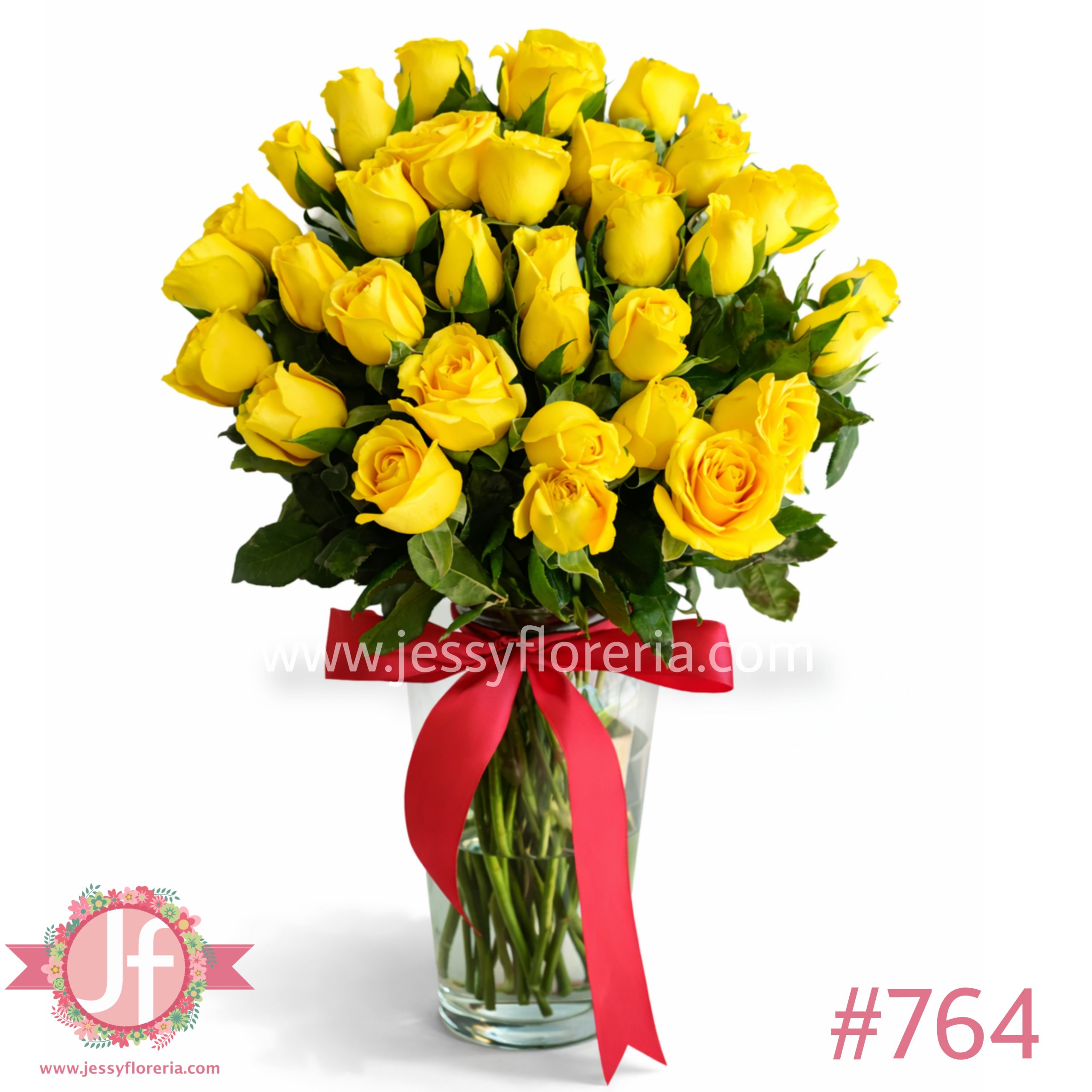 florero con 36 rosas amarillas arreglo floral elegante en Guadalajara