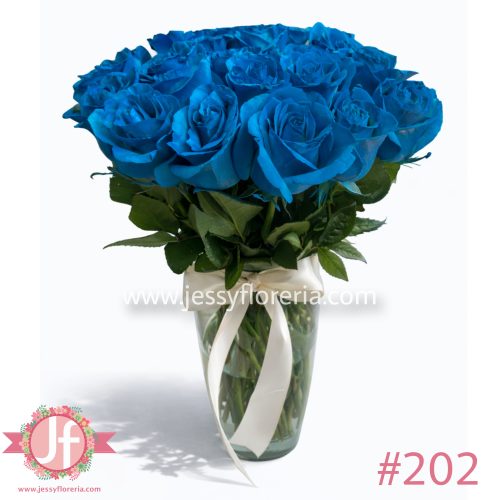 florero con 24 rosas azules arreglo floral elegante en Guadalajara