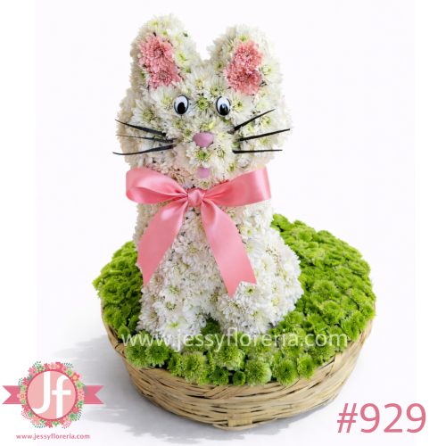 escultura de gato con flores arreglo floral creativo en Guadalajara