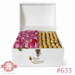 cofre con 40 rosas rositas y ferrero arreglo floral en Guadalajara