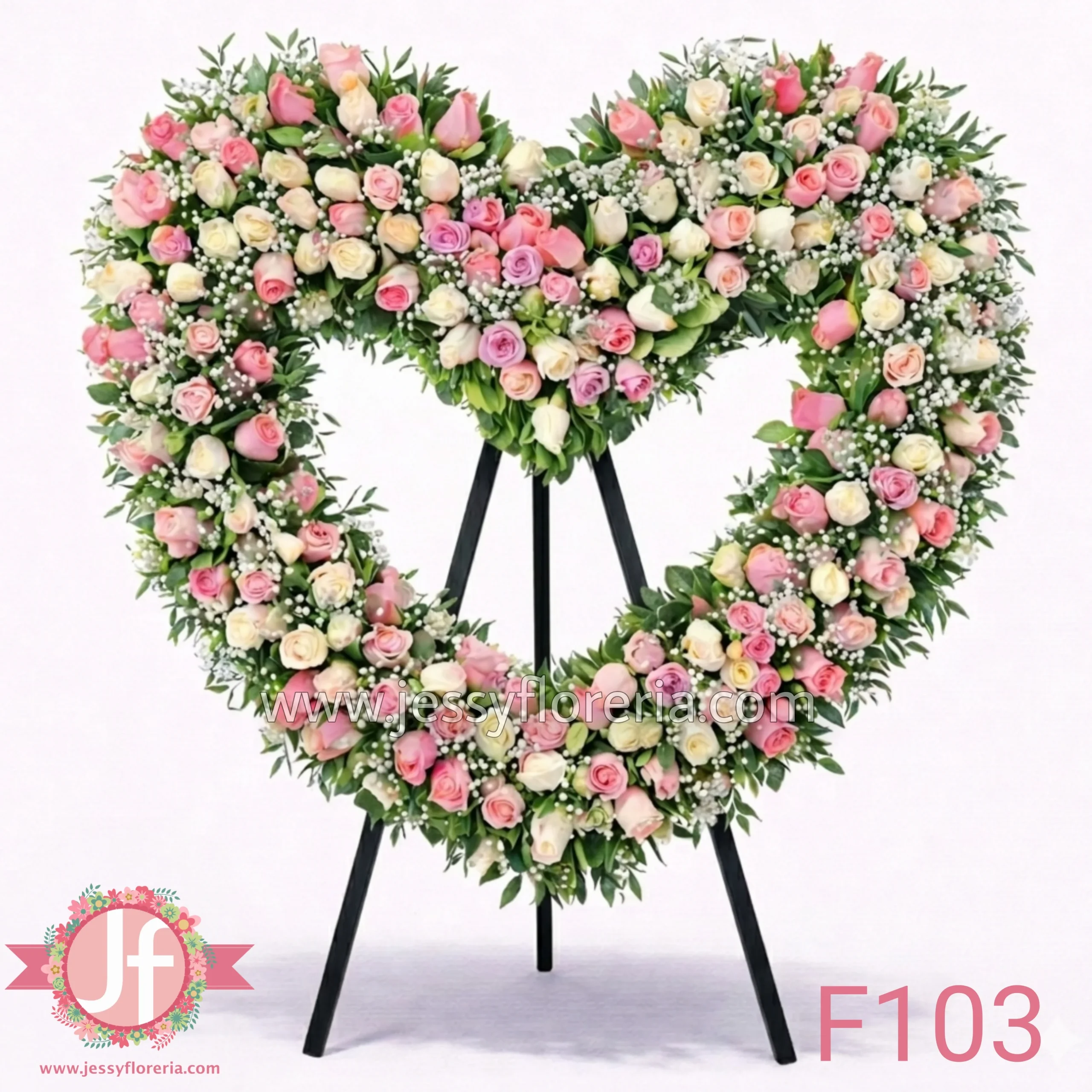 corazon funerario 200 rosas rosadas en tripie Guadalajara