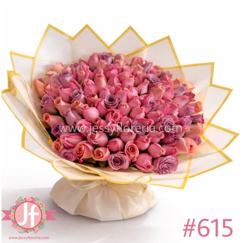 Ramo 150 rosas blancas y lilas