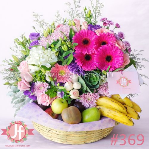 Canasta frutal vintage chica con fruta de temporada y flores surtidas para envío de regalos a domicilio en Guadalajara, Zapopan y zona metropolitana.