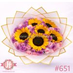 bouquet de 6 girasoles y 50 rosas rositas arreglo floral en Guadalajara