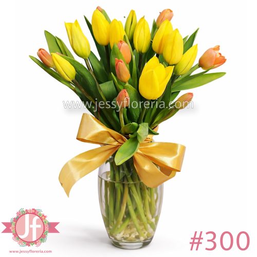 florero con 20 tulipanes bicolor arreglo floral en Guadalajara