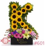 letra k de girasoles arreglo floral en Guadalajara