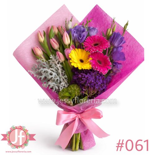 bouquet de tulipanes y gerberas arreglo floral colorido en Guadalajara