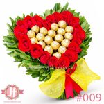 corazon de rosas rojas y ferrero arreglo floral en Guadalajara
