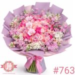 ramo 100 rosas tonos rosas matiolas orquideas arreglo floral Guadalajara