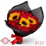 bouquet de 3 girasoles y 24 rosas rojas arreglo floral en Guadalajara